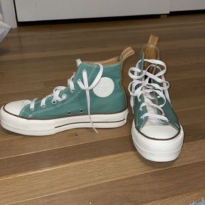 Brand new customized platform high top converse (sage green/light brown)